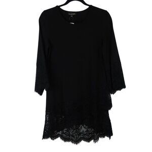 Suzanne Betro Black Lace Trim Crossover Tunic Small MSRP $66